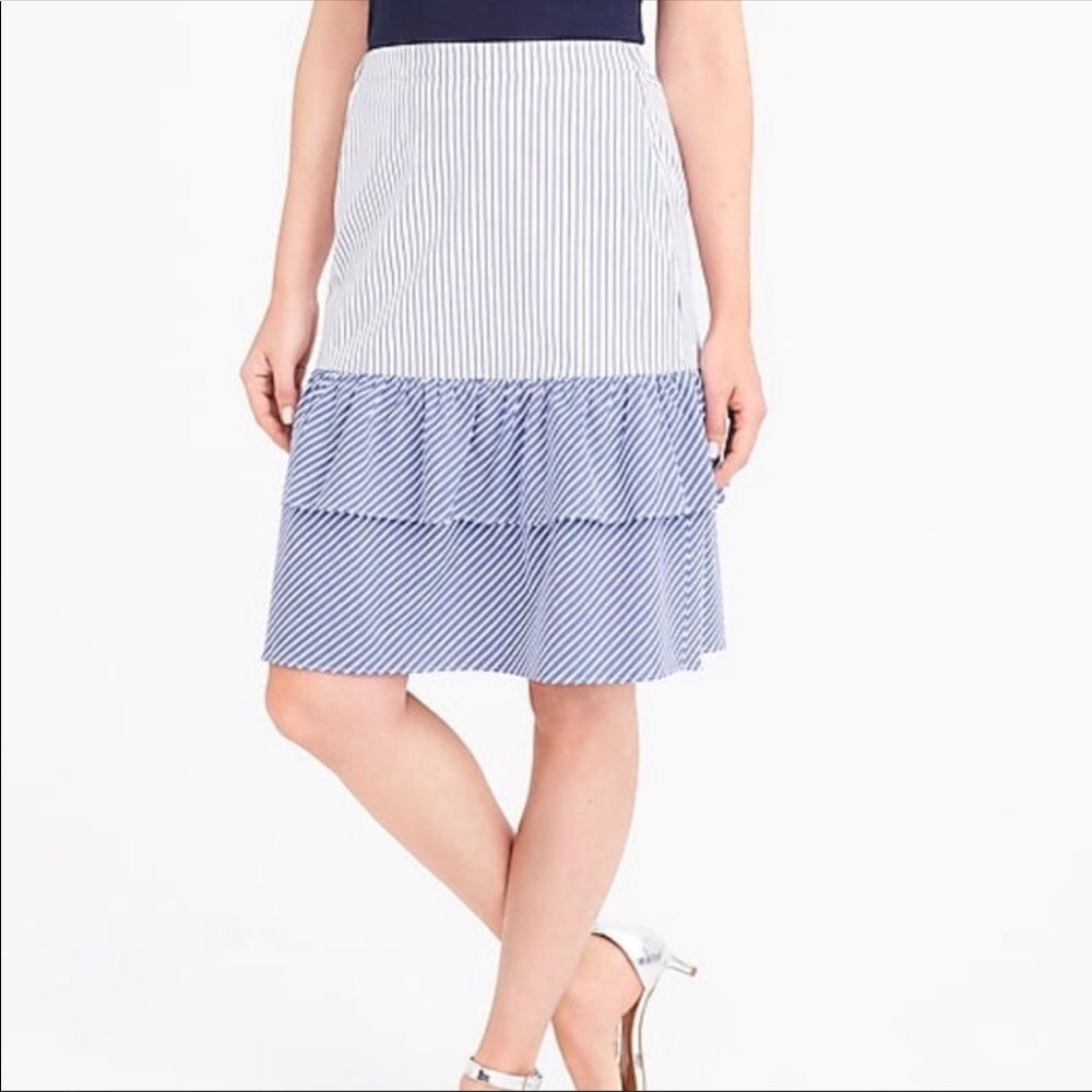 J. Crew Striped Tiered Ruffle Summer Skirt Sz. 6 Cotton/Stretch